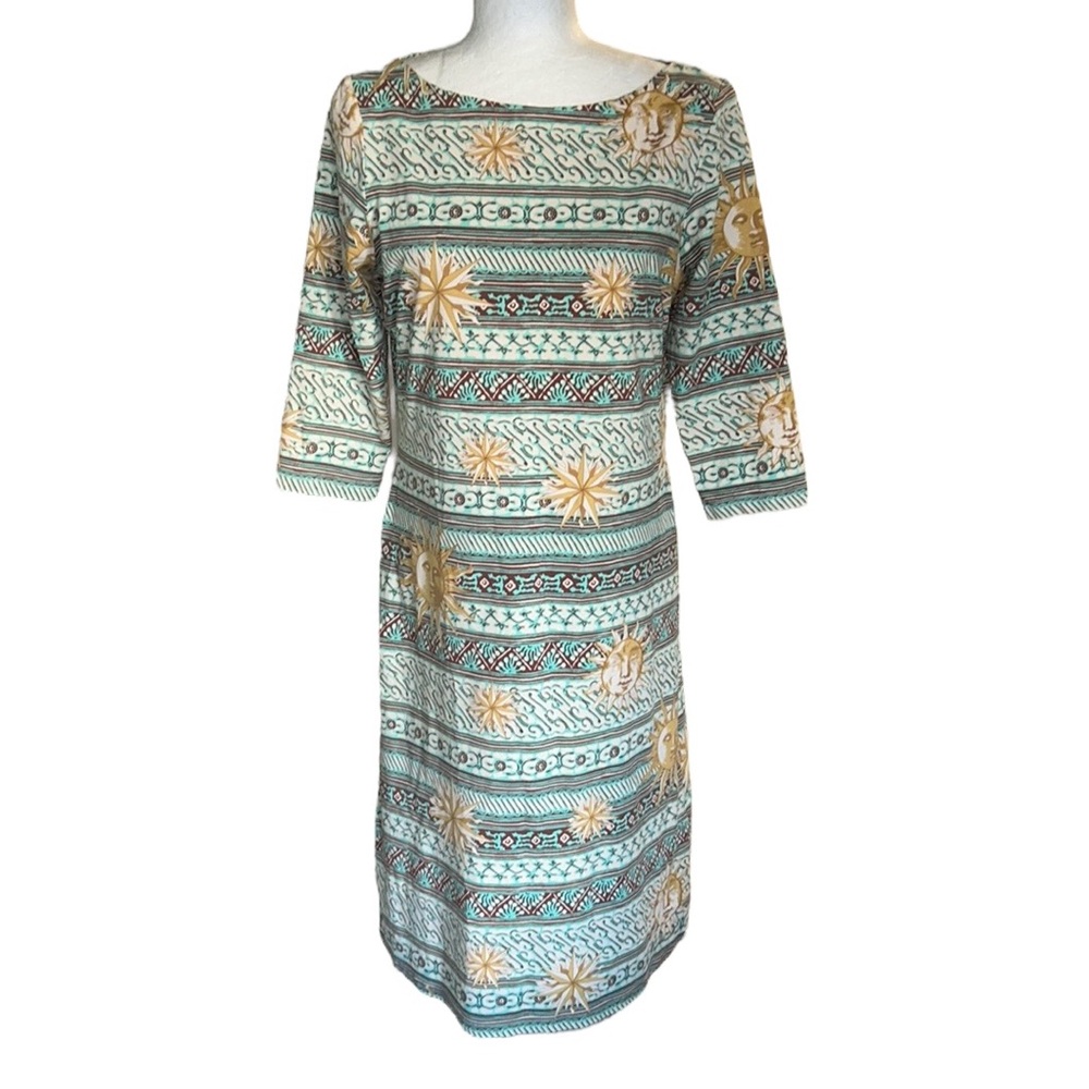J. McLaughlin Sun & Star Striped Print 3/4 Sleeve Catalina Cloth Dress - M